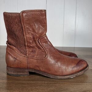 Frye Melissa Scrunch Boots Brown Women’s Size 8 M Leather Ankle Western Pull On